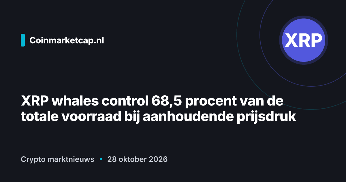 XRP whales control 68,5 procent van de totale voorraad bij aanhoudende prijsdruk (illustratie Coinmarketcap.nl)